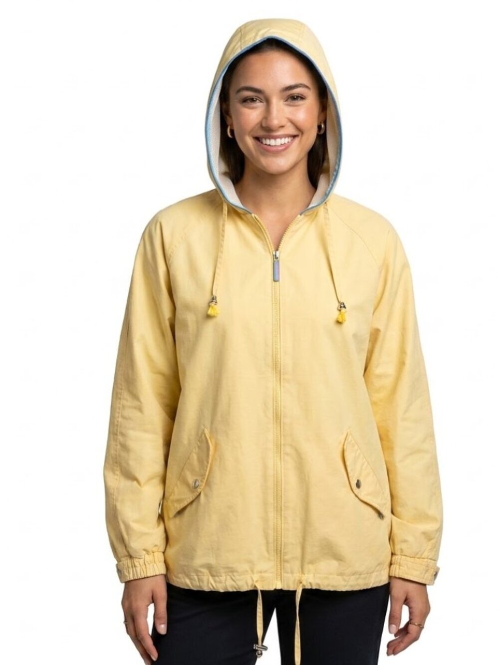 Appleseed's Pastel Yellow Gorpcore Hooded Windbreaker Jacket Mesh Lined Large